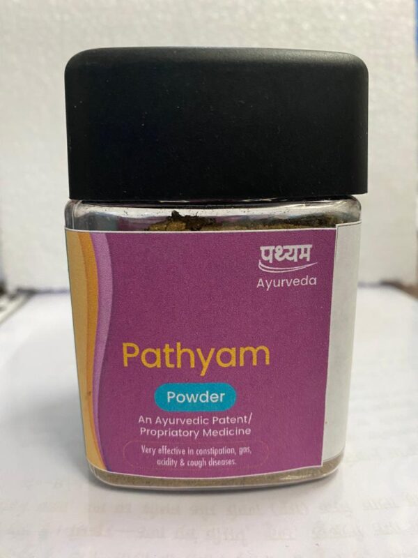 🌿 **Introducing Pathyam Powder: Your Natural Solution for Digestive Health** 🌿 Welcome to Pathyam Ayurveda, your destination for premium products that enhance your well-being. We are thrilled to introduce Pathyam Powder, a remarkable Ayurvedic formulation crafted to address common digestive issues and promote optimal health. With its thoughtfully selected ingredients, this product serves as a natural remedy to relieve constipation, gas, acidity, and cough diseases. Let us delve deeper into the details of Pathyam Powder and discover how it can transform your digestive health. **Product Details:** 📦 Net Weight: 100g 🔒 Storage: Keep in a dry place **Nurtured by Nature: Key Ingredients** 🌿 Pathyam Powder boasts a synergistic blend of natural ingredients, carefully curated for their profound impact on digestive health. Each 4g serving contains a potent combination of: | S. No | Common Name (Hindi) | Botanical Name | Part of Plant Used | Quantity | |-------|---------------------|----------------------|-------------------|----------| | 1. | हरीतकी (Haritaki) | Terminalia Chebula | Fr | 5g | | 2. | आमलकी (Amalki) | Phyllanthus Emblica | Fr | 6g | | 3. | यष्टिमधु (Yastimadhu)| Glycyrrhiza Glabra | Rt | 1g | | 4. | शुंठी (Shunthi) | Zingiber Officinale | Rhi | 500mg | | 5. | एरण्ड (Erand) | Ricinus Communis | Fr | 500mg | | 6. | बेल (Bellotak) | Semecarpus Anacardium| Fr | 500mg | **Manufactured by Pathyam Ayurveda: A Commitment to Excellence** 🌱 Rest assured, Pathyam Powder is meticulously crafted with precision and care at our state-of-the-art facilities. Manufactured by Pathyam Ayurveda in Navjeevan Vihar, Gandhi Path, Jaipur, Rajasthan, our product adheres to the highest standards of quality and purity. **Unlock the Benefits: Elevate Your Digestive Health** 🌟 Pathyam Powder offers a multitude of benefits, working holistically to restore balance and harmony within your digestive system: ✅ Relieve constipation effectively, promoting regular bowel movements. ✅ Find respite from troublesome gas and acidity, fostering comfort. ✅ Alleviate cough diseases, allowing you to breathe easy. ✅ Support overall digestive health, enhancing your well-being from within. **Note: Pathyam Powder - Your Ayurvedic Companion** 🌿 Pathyam Powder is an Ayurvedic patent/proprietary medicine, a testament to its trusted efficacy and safety. At Pathyam Ayurveda, we are committed to your well-being. Embrace the power of Ayurveda and make Pathyam Powder an integral part of your wellness journey. Bid farewell to digestive discomfort and embrace a life brimming with vitality and balance. Your path to digestive health begins here.