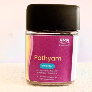 🌿 **Introducing Pathyam Powder: Your Natural Solution for Digestive Health** 🌿 Welcome to Pathyam Ayurveda, your destination for premium products that enhance your well-being. We are thrilled to introduce Pathyam Powder, a remarkable Ayurvedic formulation crafted to address common digestive issues and promote optimal health. With its thoughtfully selected ingredients, this product serves as a natural remedy to relieve constipation, gas, acidity, and cough diseases. Let us delve deeper into the details of Pathyam Powder and discover how it can transform your digestive health. **Product Details:** 📦 Net Weight: 100g 🔒 Storage: Keep in a dry place **Nurtured by Nature: Key Ingredients** 🌿 Pathyam Powder boasts a synergistic blend of natural ingredients, carefully curated for their profound impact on digestive health. Each 4g serving contains a potent combination of: | S. No | Common Name (Hindi) | Botanical Name | Part of Plant Used | Quantity | |-------|---------------------|----------------------|-------------------|----------| | 1. | हरीतकी (Haritaki) | Terminalia Chebula | Fr | 5g | | 2. | आमलकी (Amalki) | Phyllanthus Emblica | Fr | 6g | | 3. | यष्टिमधु (Yastimadhu)| Glycyrrhiza Glabra | Rt | 1g | | 4. | शुंठी (Shunthi) | Zingiber Officinale | Rhi | 500mg | | 5. | एरण्ड (Erand) | Ricinus Communis | Fr | 500mg | | 6. | बेल (Bellotak) | Semecarpus Anacardium| Fr | 500mg | **Manufactured by Pathyam Ayurveda: A Commitment to Excellence** 🌱 Rest assured, Pathyam Powder is meticulously crafted with precision and care at our state-of-the-art facilities. Manufactured by Pathyam Ayurveda in Navjeevan Vihar, Gandhi Path, Jaipur, Rajasthan, our product adheres to the highest standards of quality and purity. **Unlock the Benefits: Elevate Your Digestive Health** 🌟 Pathyam Powder offers a multitude of benefits, working holistically to restore balance and harmony within your digestive system: ✅ Relieve constipation effectively, promoting regular bowel movements. ✅ Find respite from troublesome gas and acidity, fostering comfort. ✅ Alleviate cough diseases, allowing you to breathe easy. ✅ Support overall digestive health, enhancing your well-being from within. **Note: Pathyam Powder - Your Ayurvedic Companion** 🌿 Pathyam Powder is an Ayurvedic patent/proprietary medicine, a testament to its trusted efficacy and safety. At Pathyam Ayurveda, we are committed to your well-being. Embrace the power of Ayurveda and make Pathyam Powder an integral part of your wellness journey. Bid farewell to digestive discomfort and embrace a life brimming with vitality and balance. Your path to digestive health begins here.