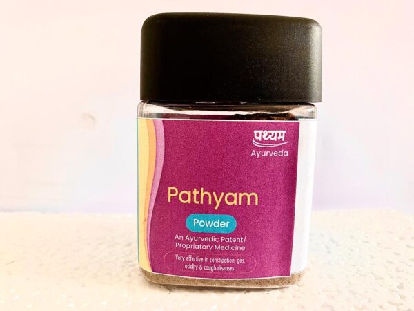 🌿 **Introducing Pathyam Powder: Your Natural Solution for Digestive Health** 🌿 Welcome to Pathyam Ayurveda, your destination for premium products that enhance your well-being. We are thrilled to introduce Pathyam Powder, a remarkable Ayurvedic formulation crafted to address common digestive issues and promote optimal health. With its thoughtfully selected ingredients, this product serves as a natural remedy to relieve constipation, gas, acidity, and cough diseases. Let us delve deeper into the details of Pathyam Powder and discover how it can transform your digestive health. **Product Details:** 📦 Net Weight: 100g 🔒 Storage: Keep in a dry place **Nurtured by Nature: Key Ingredients** 🌿 Pathyam Powder boasts a synergistic blend of natural ingredients, carefully curated for their profound impact on digestive health. Each 4g serving contains a potent combination of: | S. No | Common Name (Hindi) | Botanical Name | Part of Plant Used | Quantity | |-------|---------------------|----------------------|-------------------|----------| | 1. | हरीतकी (Haritaki) | Terminalia Chebula | Fr | 5g | | 2. | आमलकी (Amalki) | Phyllanthus Emblica | Fr | 6g | | 3. | यष्टिमधु (Yastimadhu)| Glycyrrhiza Glabra | Rt | 1g | | 4. | शुंठी (Shunthi) | Zingiber Officinale | Rhi | 500mg | | 5. | एरण्ड (Erand) | Ricinus Communis | Fr | 500mg | | 6. | बेल (Bellotak) | Semecarpus Anacardium| Fr | 500mg | **Manufactured by Pathyam Ayurveda: A Commitment to Excellence** 🌱 Rest assured, Pathyam Powder is meticulously crafted with precision and care at our state-of-the-art facilities. Manufactured by Pathyam Ayurveda in Navjeevan Vihar, Gandhi Path, Jaipur, Rajasthan, our product adheres to the highest standards of quality and purity. **Unlock the Benefits: Elevate Your Digestive Health** 🌟 Pathyam Powder offers a multitude of benefits, working holistically to restore balance and harmony within your digestive system: ✅ Relieve constipation effectively, promoting regular bowel movements. ✅ Find respite from troublesome gas and acidity, fostering comfort. ✅ Alleviate cough diseases, allowing you to breathe easy. ✅ Support overall digestive health, enhancing your well-being from within. **Note: Pathyam Powder - Your Ayurvedic Companion** 🌿 Pathyam Powder is an Ayurvedic patent/proprietary medicine, a testament to its trusted efficacy and safety. At Pathyam Ayurveda, we are committed to your well-being. Embrace the power of Ayurveda and make Pathyam Powder an integral part of your wellness journey. Bid farewell to digestive discomfort and embrace a life brimming with vitality and balance. Your path to digestive health begins here.